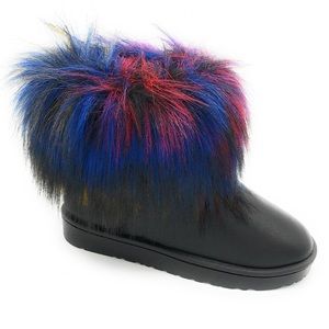 Black & Blue Fuzzy Warm Ankle Boot Woman’s Size 9